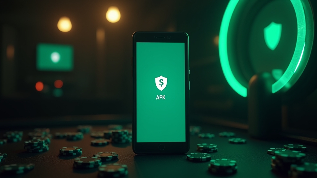 Android-telefoon met APK-installatiescherm in een donkere casino-omgeving