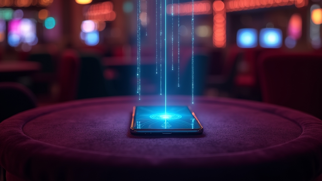Smartphone op een casinotafel met een installatieproces op het scherm