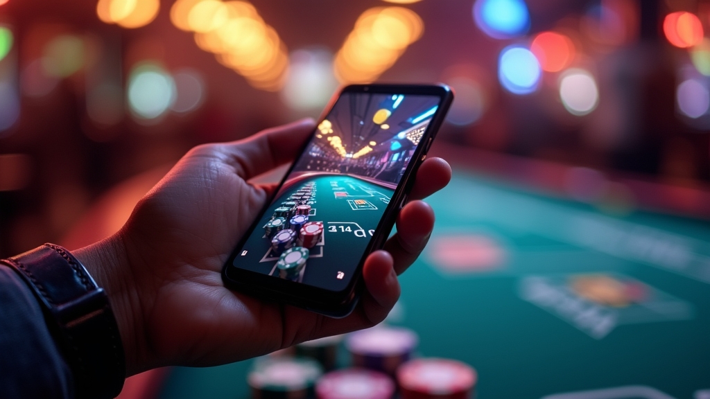 Hand met smartphone waarop de mobiele game snel toegankelijk is